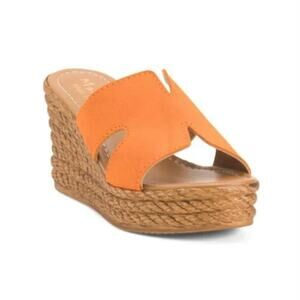 Mariella ORANGE Wedge Shoes Suede H Band Sandals Vacation Italian Size 10